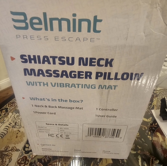 BRAND NEW BELMINT PRESS ESCAPE.SHIATSU NECK MASSAGER PILLOW WITH VIBRATION MAT. - Picture 2 of 5